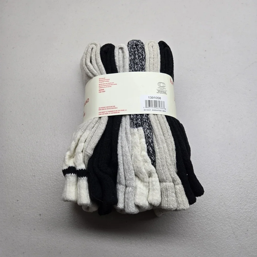 Lucky Brand Women Socks 5-10‎ Black White Gray Super Soft Boot Sock Knit NWT